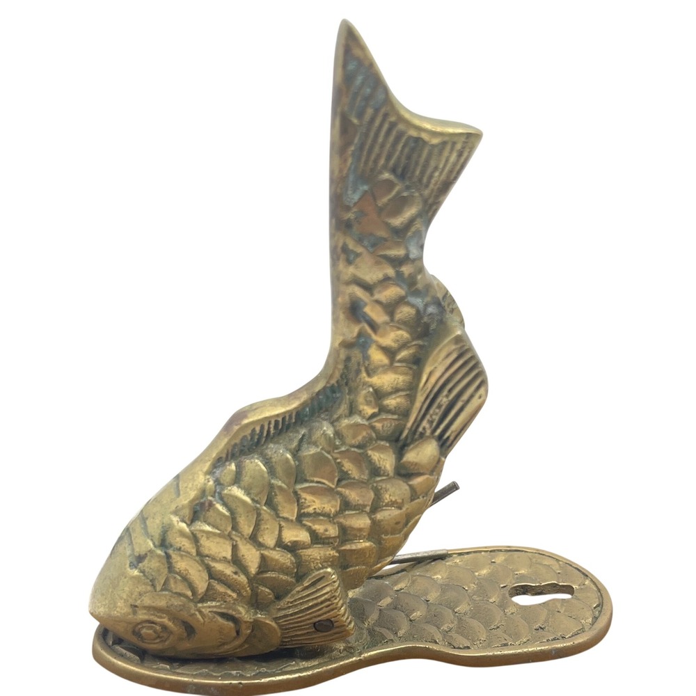Vintage Brass Fish Letter Holder/Paper‎ Clip Wall hang.60's